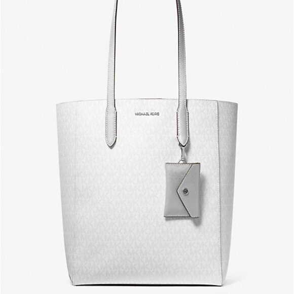 New Michael Kors Vincent Large Signature Logo Tote Bag with Coin Pouch Silver - Picture 1 of 4